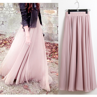 长裙夏半身裙中长款 女高腰大摆沙滩海边春秋波西米亚雪纺半身长裙