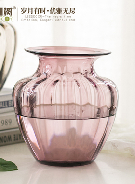 阑珊树松石墨绿色浮雕透明彩色玻璃插花瓶器复古摆件客厅简约水养