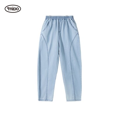mipo SS24春装 儿童牛仔裤男童2024新款春季女童直筒裤子休闲