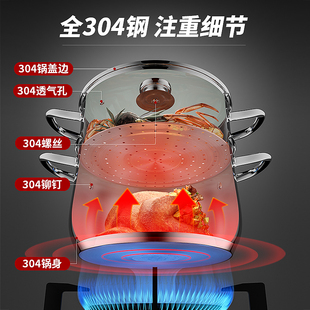 华际达小蒸锅304不锈钢家用加厚蒸笼双层三层小型电磁炉汤锅两用