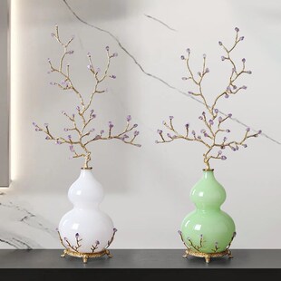 紫水晶发财树陶瓷葫芦铜摆件招财客厅门厅入户玄关乔迁新屋装饰品