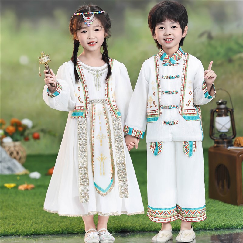 三月三民族服装儿童少数民族表演服男女童汉服傣族异域风情演出服