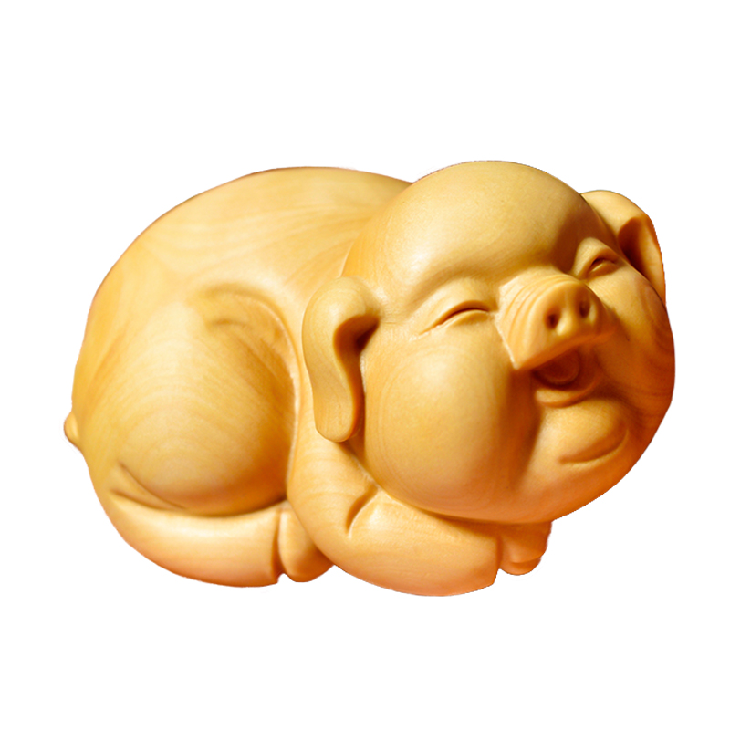 木雕黄杨木雕刻动物小猪文玩男女手把玩件家居饰品福笑猪