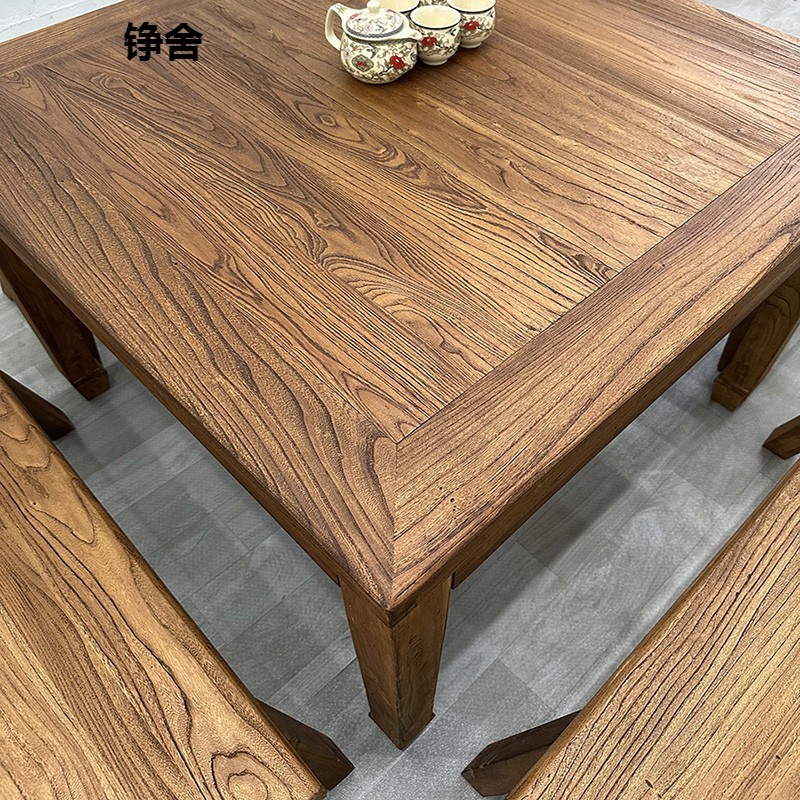 仿古八仙桌老式四方桌正方形实木餐桌家用方桌商用复古老榆木桌凳