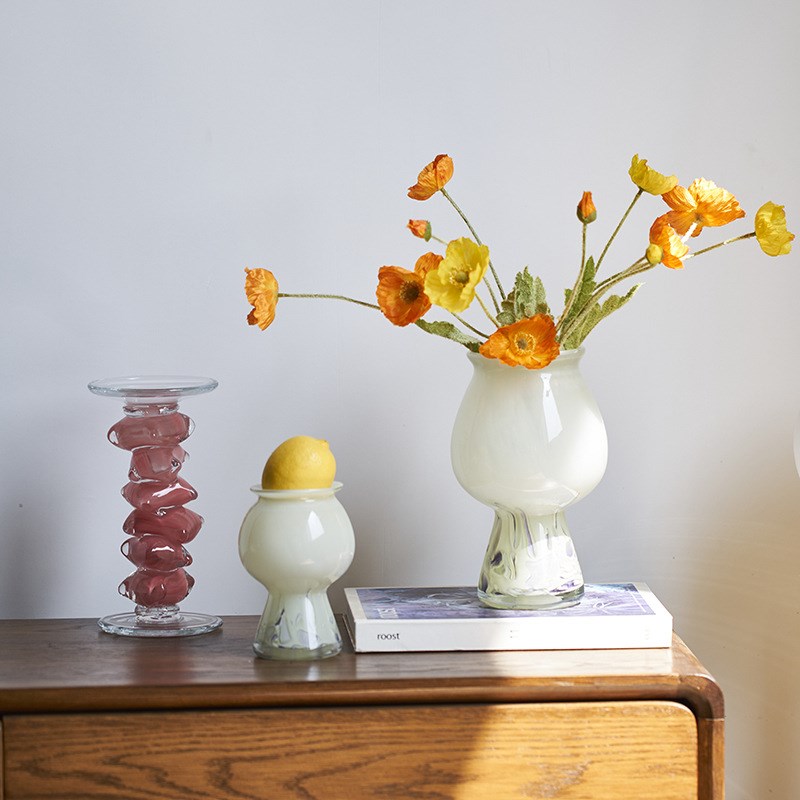 现代质感迷你玉质中古奶油风高脚花瓶家居软装商品插花器摆件