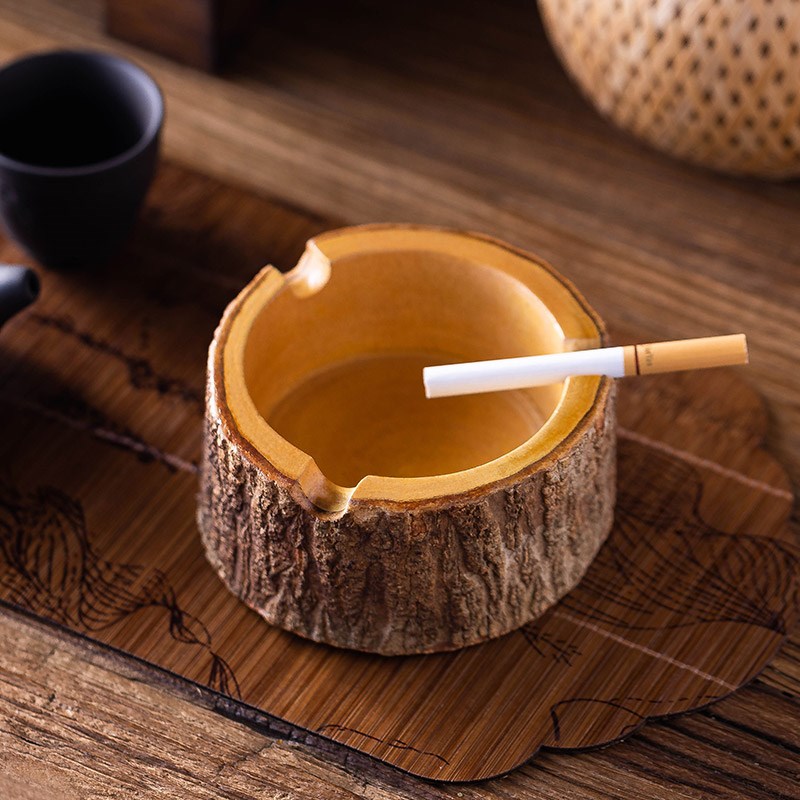 泰国实木树皮烟灰缸办公室家用泰式防飞灰客厅复古个性创意烟灰缸