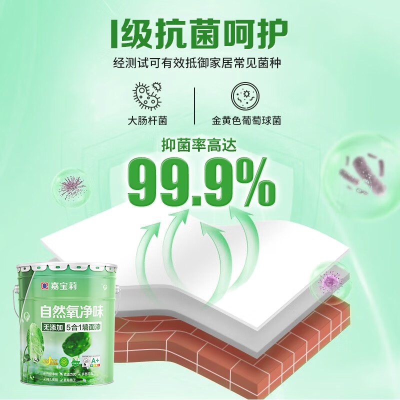 嘉宝莉自然氧净味五合一乳胶漆室内家用涂料油漆白色内墙面漆