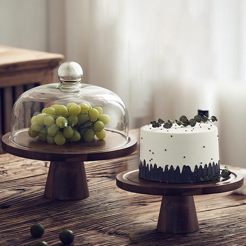 相思木甜品台摆件蛋糕玻璃罩面包防尘盖水果烘焙点心糕点盘展示盘