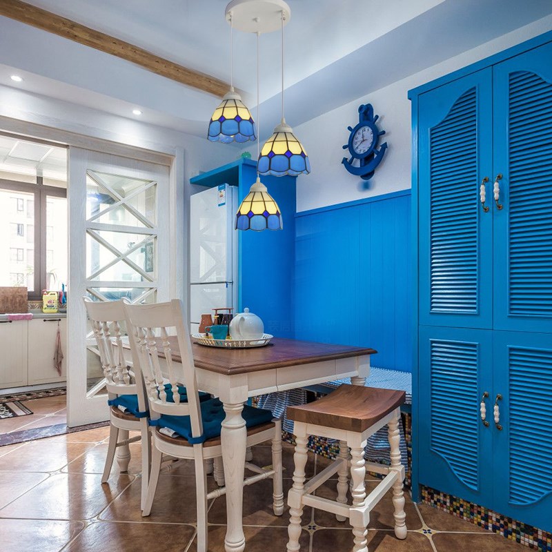 蒂凡尼灯地中海风格餐厅书房现代楼梯间鱼线吧创意三头吊灯