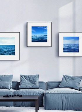 波光粼粼大海水平静风景装饰画蓝色波纹客厅卧室玄关墙壁挂画