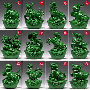 绿色木雕十二生肖实木质鼠牛虎兔龙蛇马羊猴鸡狗猪一工艺品