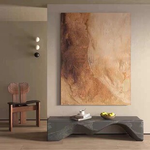 纯手绘油画民宿客厅侘寂风复古装饰画茶室玄关赤贫风抽象肌理挂画