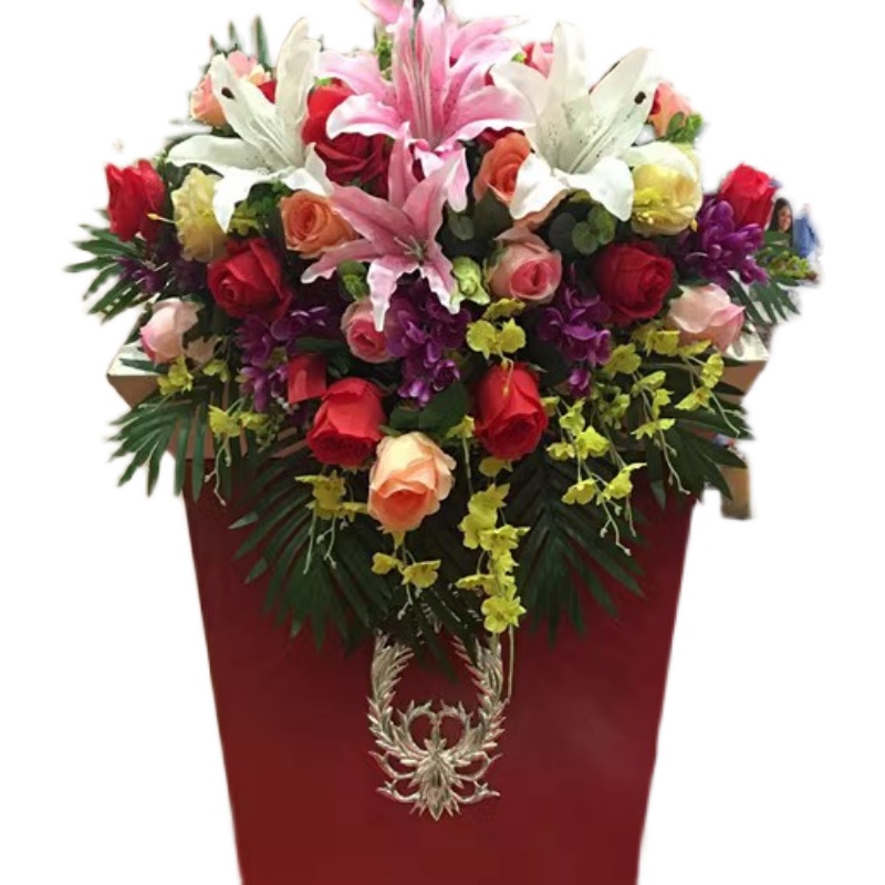 演讲台新款绢花园艺桌花席台挂花会议室假花摆花长形前台装饰花
