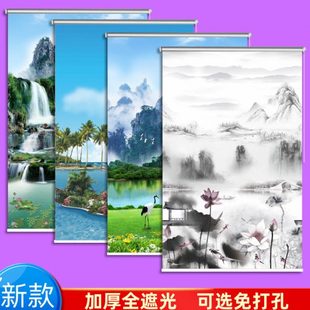 全遮光手拉升降卷帘窗帘卫生间防水卧室客厅遮阳隔断免打孔 卷拉式
