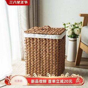 仿藤编脏衣篮带盖子内衬高端长方形洗衣篓手编收纳筐 轻奢风欧式