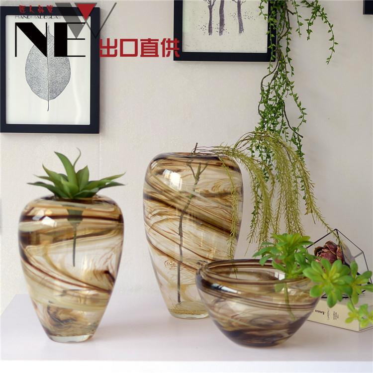 出口欧美炫彩玻璃花瓶摆件客厅水果盘三件创意样板房工艺品