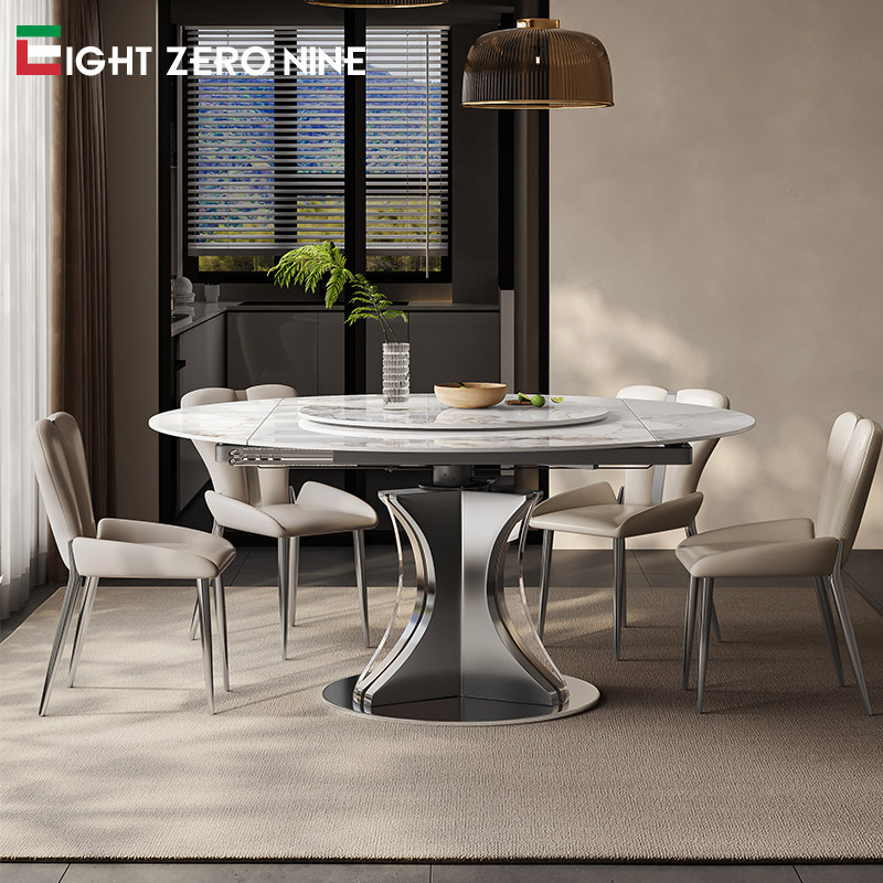 意式旋转岩板餐桌家用小户型变形伸缩现代餐桌椅,住宅家具,岩板餐桌,淘宝优惠券,粉丝福利购,淘宝优惠卷