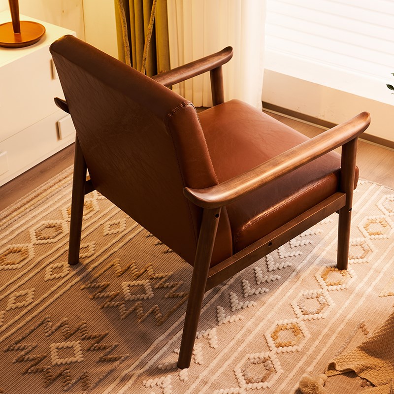 设计师沙发椅实木阳台单人椅复古家用客厅卧室书房会客休闲椅