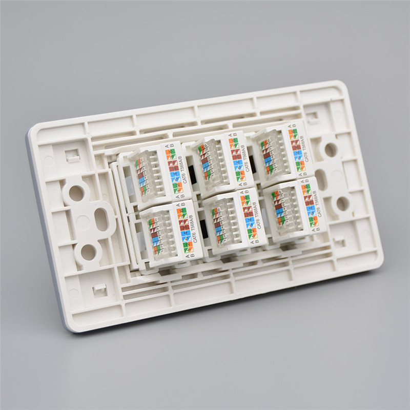 0型六口千兆六类网线插座个免打RJ5网络模块CT电脑墙壁面板