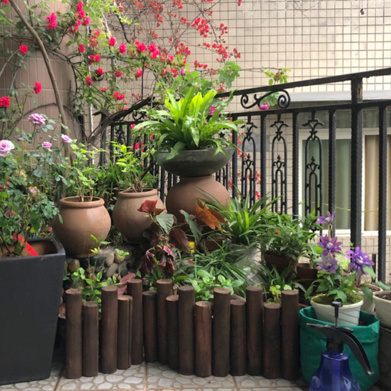 木桩连木栅栏木围栏木篱笆花园圆木护栏实木碳化防腐圣诞活动装饰