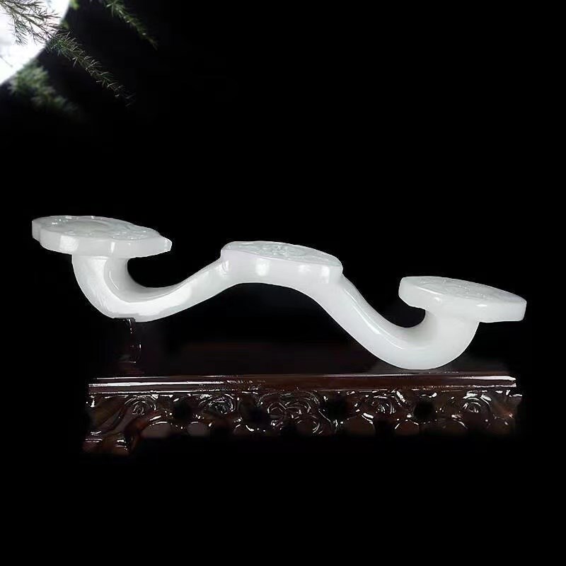 白玉如意摆件天然阿富汗家居业装饰乔迁客厅玄关玉如意玉石摆件