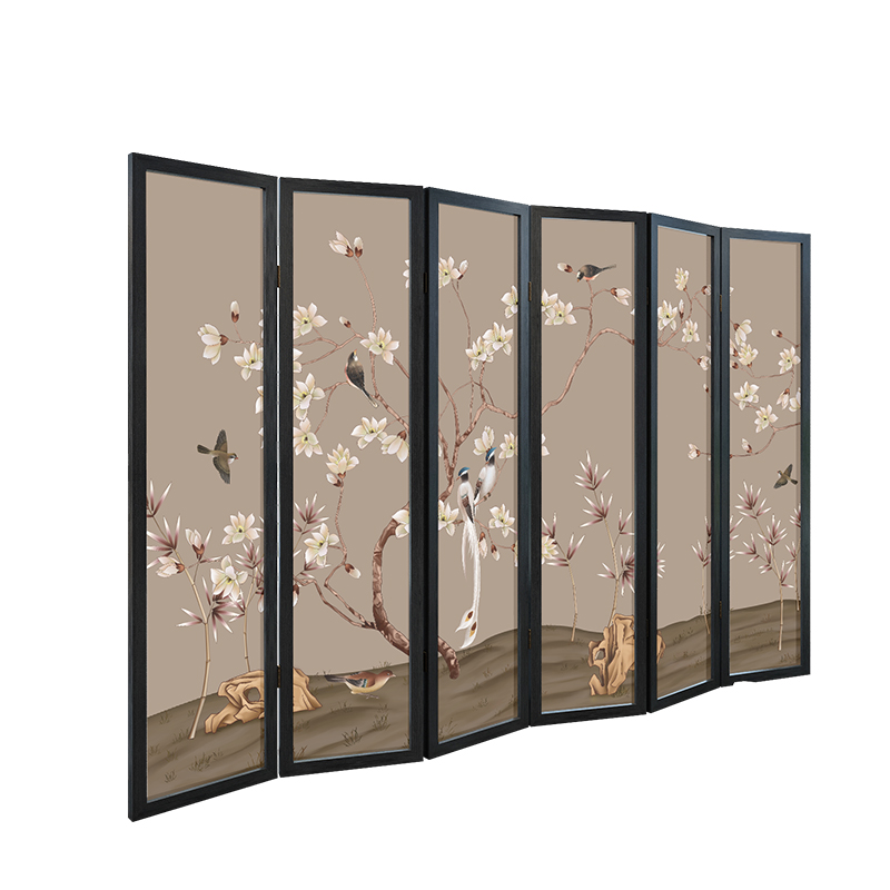中式屏风客厅入户遮挡玄关餐厅办公室茶室隔断半透花鸟折屏