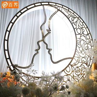 饰可定制 百界婚庆道具铁艺发光月亮灯箱背景摆件婚礼舞台布置装