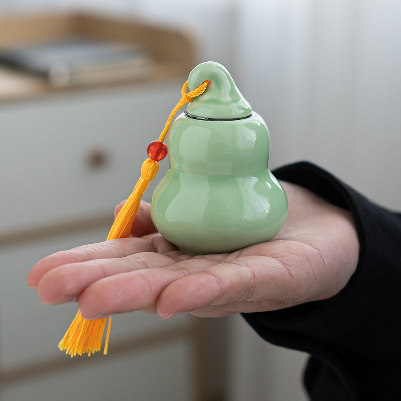 陶瓷迷你茶叶罐小号葫芦密封罐创意便携式储存罐香粉药丸罐Z印log