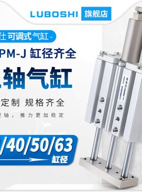 带导杆行程可调三轴气缸三杆MGPMJ32/40/50/63X50X75X100X200-XC8