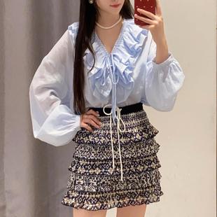 浪漫荷叶边V领薄款 2025新款 衬衫 新款 上衣女宽松防嗮高 25春夏长袖