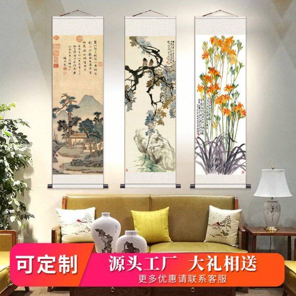 山水画花鸟画牡丹梅花卷轴画丝绸画国画家居装饰画宣纸仿古画绢画