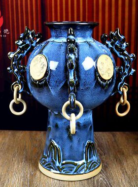 禹州钧窑钧瓷国礼古典中式花瓶摆件送领导办公室台面装饰四海升平