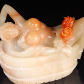 芙蓉体老挝石出水芙蓉手把件摆件办公桌家居装 饰摆设篮子圆雕工艺