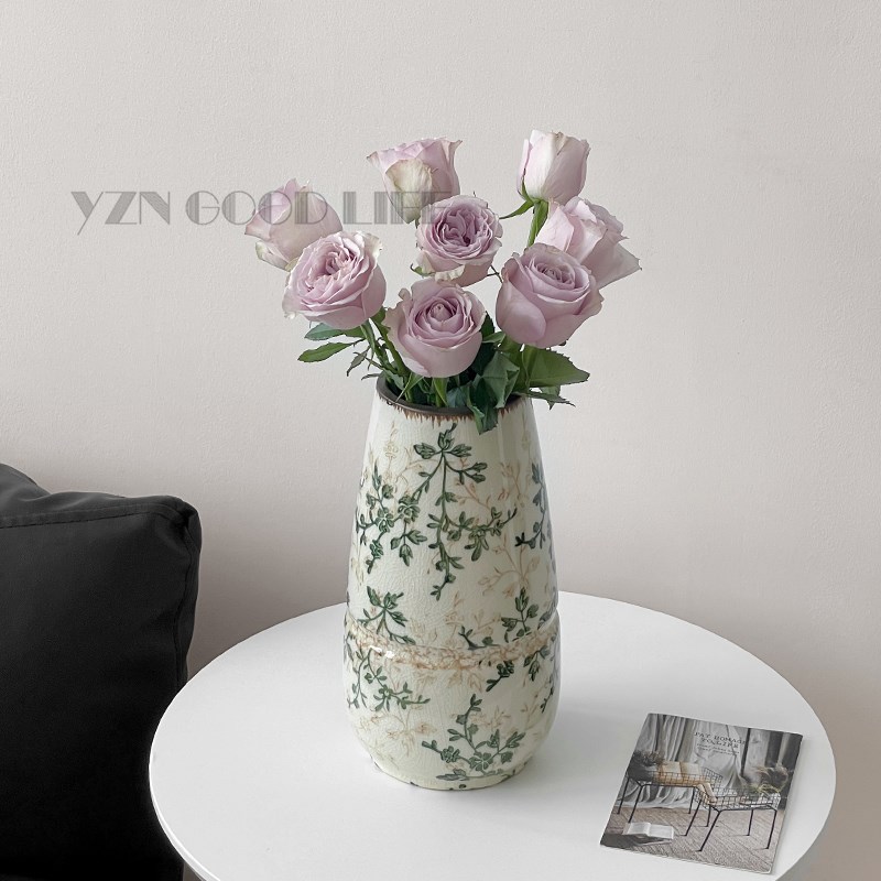 繁花小清新陶瓷花瓶摆件复古客厅新中式书房茶桌创意高级感田园风