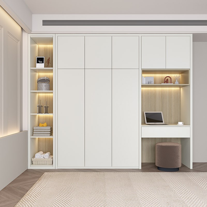 金牌衣柜带书桌一体卧室家用衣橱简约梳妆台书柜衣帽间组合柜子