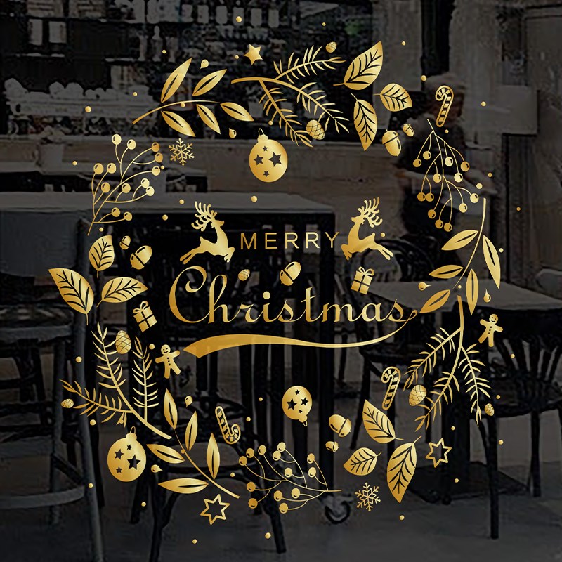 圣诞装饰静电贴圣诞节花环窗花橱窗店铺玻璃贴纸场景布置窗贴门贴