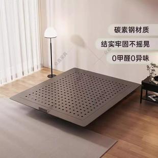 极简床主卧大床架无靠背钢架齐边双人床悬浮床 无床头碳素钢床意式