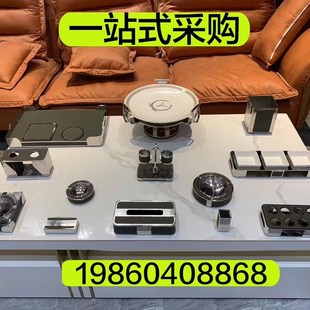 橙色KTV摆台用品简约高端轻奢ktv果盘烟缸话筒架小吃盘纸巾盒 新款