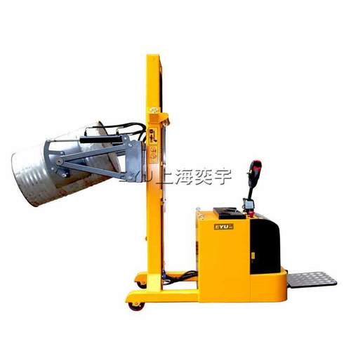 YL420站驾前倾式电动旋转抱夹圆形不锈钢铁油桶倾翻倒料卸料叉车