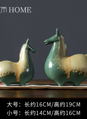 中式禅意客厅电视柜书房酒柜玄关样板房装饰复古陶瓷唐马动物摆件