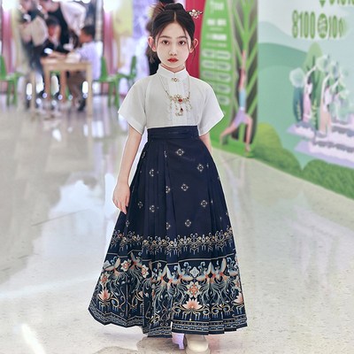女童明制古风唐装小女孩中国风马面裙套装儿童装改良古装汉服秋款