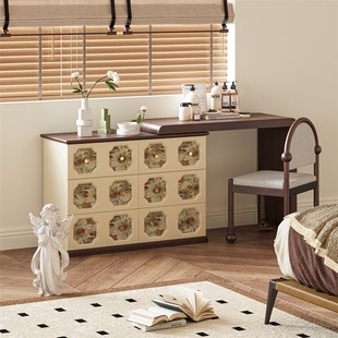 谷及中古花纹多功能设计梳妆台家用卧室床尾梳妆桌格调高级化妆桌