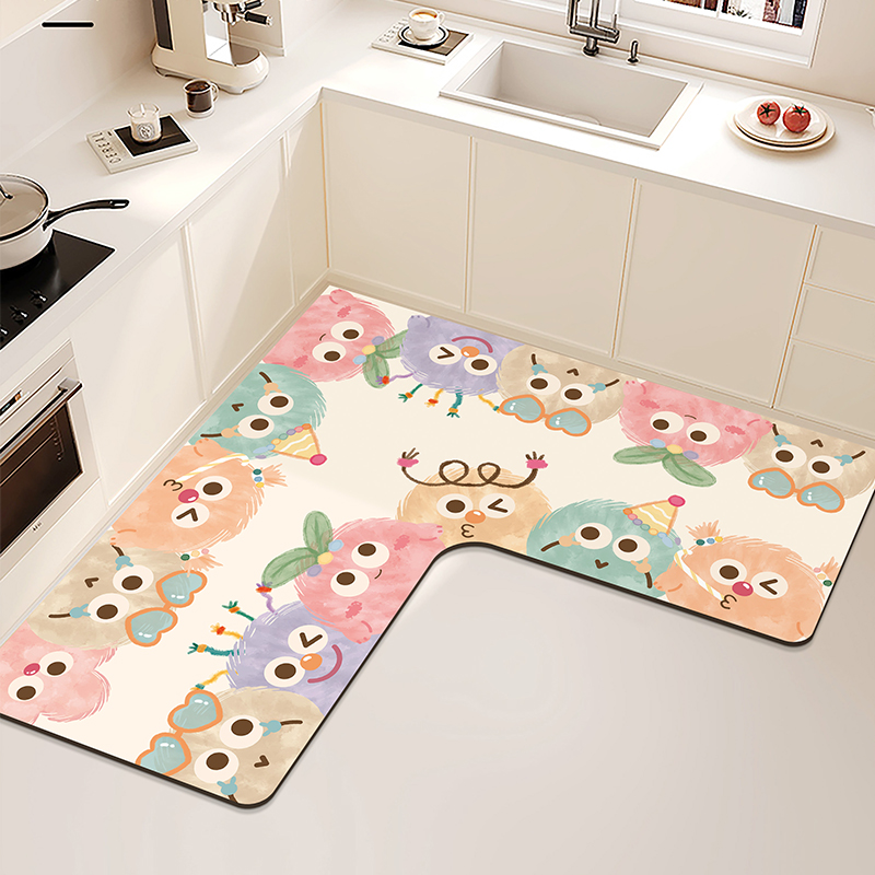 卡通厨房地垫吸水L形家用防滑脚垫可擦免洗专用门口地毯2024新款