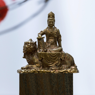 金毛吼观音佛像神像观世音菩萨像摆件铜像迷你精致小号随身佛供奉