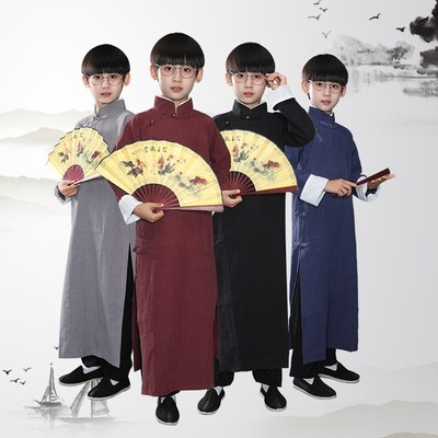 儿童相声服大褂中国风民族复古唐装长袍说书快板舞台演出服
