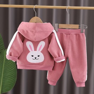 宝宝秋冬装加绒外套2024年新款婴幼儿分体外出服女童开衫洋气衣服