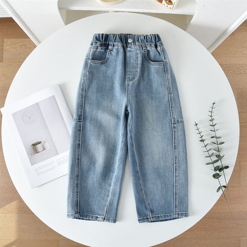 洋气童装2025春款儿童女童水洗弯刀牛仔裤宝宝中大童弹力宽松裤子