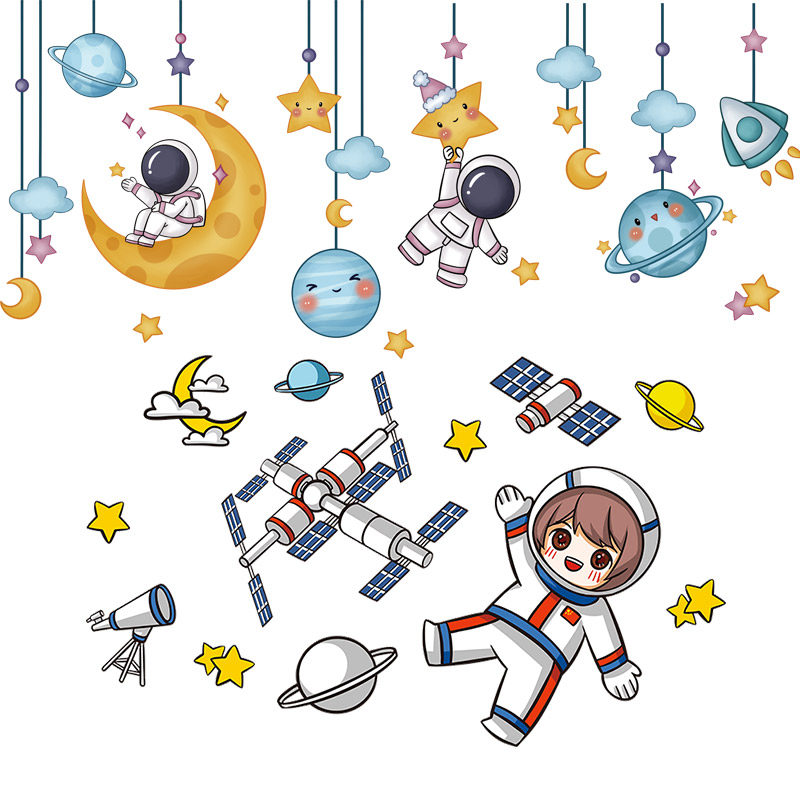 儿童房墙面装饰卡通宇宙星空宇航员墙贴纸创意床头背景墙自粘墙纸,家居饰品,软装墙贴,淘宝优惠券,粉丝福利购,淘宝优惠卷