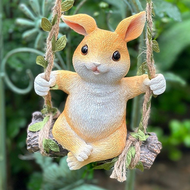 秋千兔子挂饰可爱动物壁挂墙壁装饰阳台花园庭院布置创意造景挂件,家居饰品,户外/庭院摆件,淘宝优惠券,粉丝福利购,淘宝优惠卷