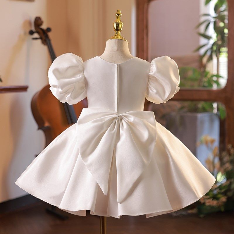 儿童白色花童婚纱裙高端主持人礼服女童生日宴公主裙小女孩晚礼服